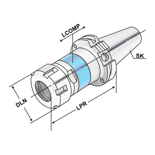 Gewindeschneidfutter für Synchronisation SK40 - M3-M20 (ER25) - 84 DIN 69871 AD/B