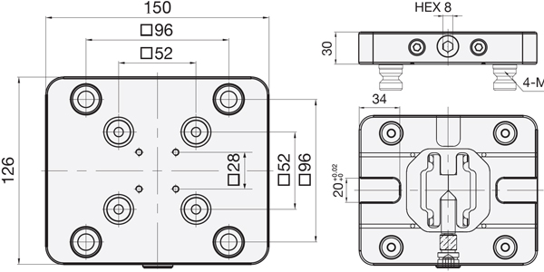 technische Zeichnung Adapterplatte eckig