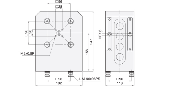 technische Zeichnung Doppelaufnahmekörper 52x52