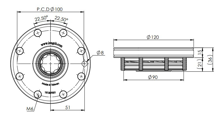 Spanntopf 120 mm, pneumatisch, mit Indexierbohrung von INNGRIT für präzise Spanntechnik in der CNC-Bearbeitung