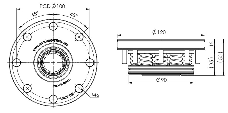 INNGRIT Spanntopf 120 mm, pneumatisch, ohne Indexierbohrung für präzise Spanntechnik und industrielle Anwendungen