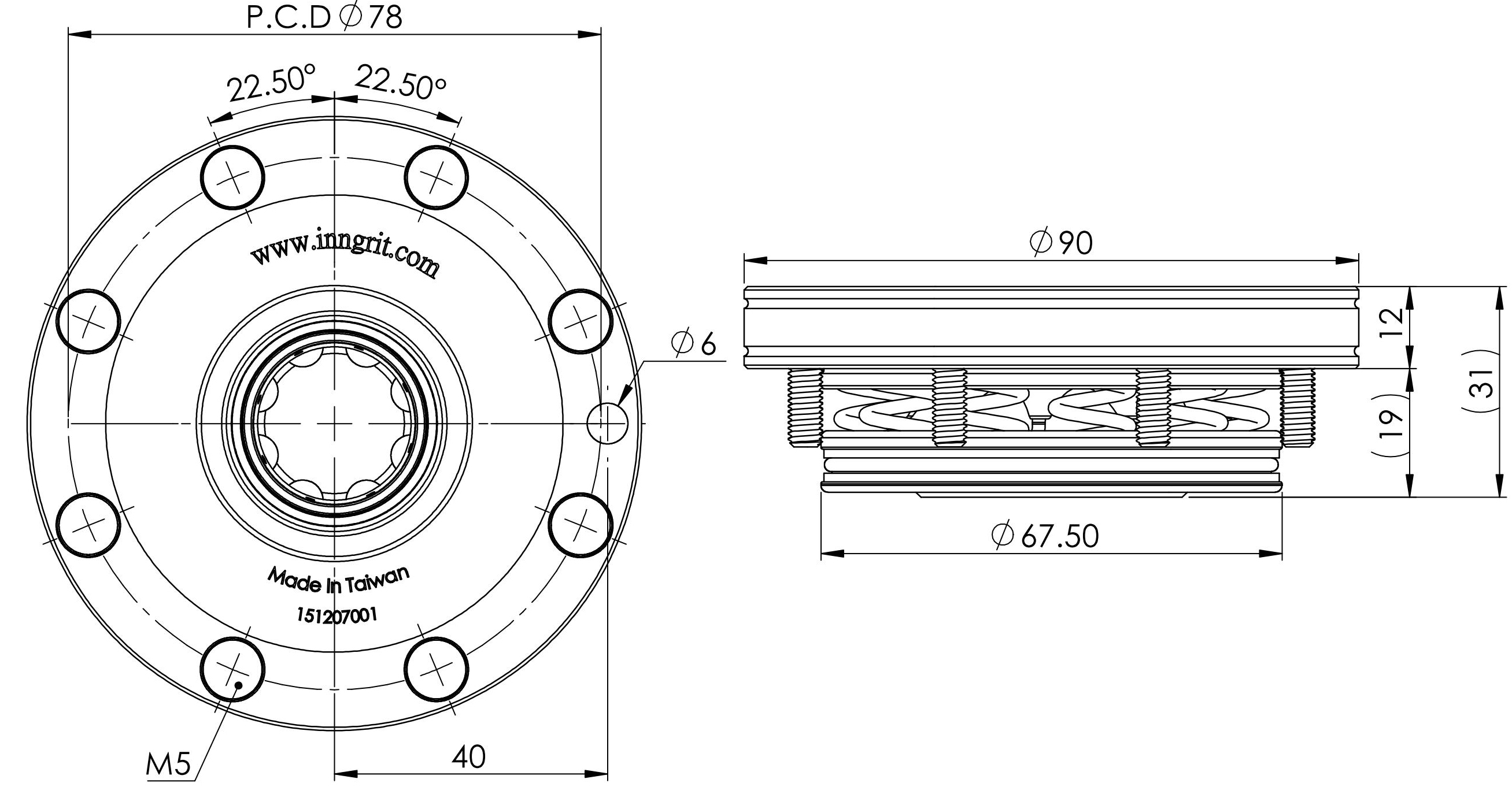 Spanntopf 90 mm, pneumatisch, mit Indexierbohrung von INNGRIT für präzise Spanntechnik in der CNC-Bearbeitung