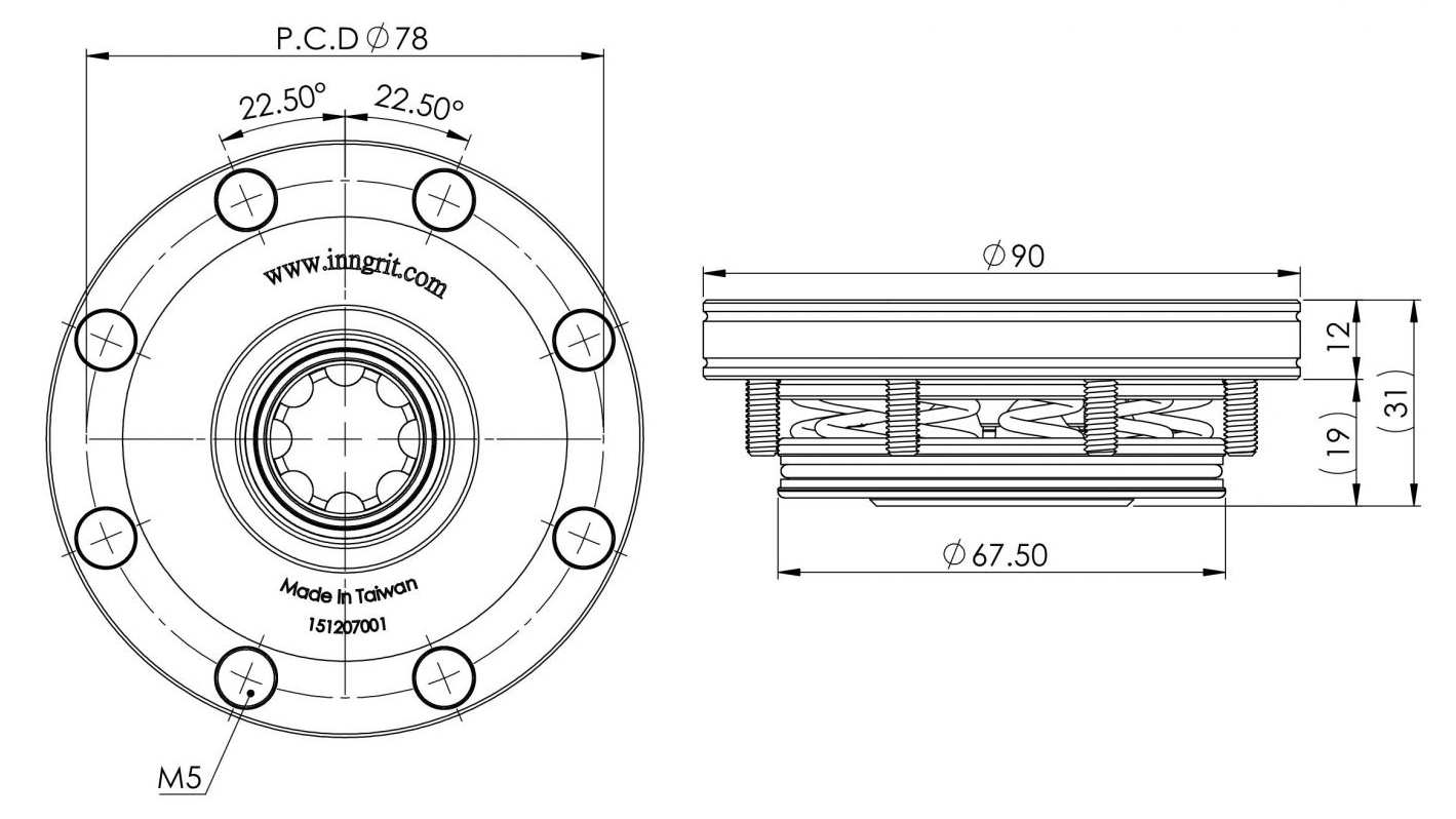 INNGRIT Spanntopf 90 mm, pneumatisch, ohne Indexierbohrung für präzise Spanntechnik und industrielle Anwendungen