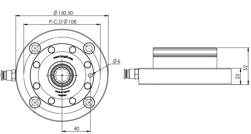 Spanntopf mit Flansch 90 mm, pneumatisch, mit Indexierbohrung von INNGRIT für präzise Spanntechnik in der CNC-Bearbeitung