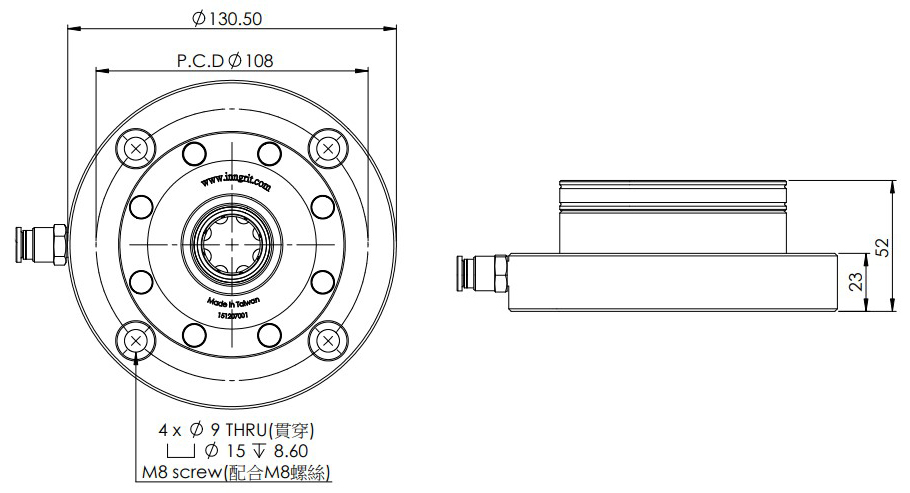 INNGRIT Spanntopf mit Flansch 90 mm, pneumatisch, ohne Indexierbohrung für präzise Spanntechnik und industrielle Anwendungen