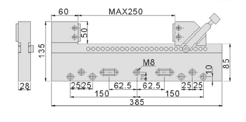 technische Zeichnung VA EDM Schraubstock WEV250