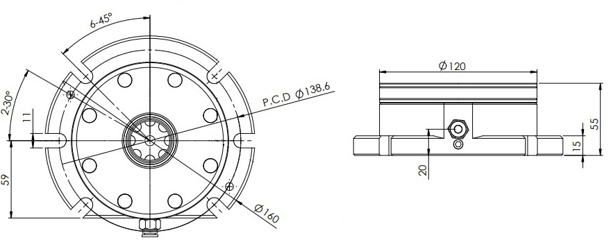 INNGRIT Spanntopf mit Flansch Ø 120 mm, pneumatisch, ohne Indexierbohrung