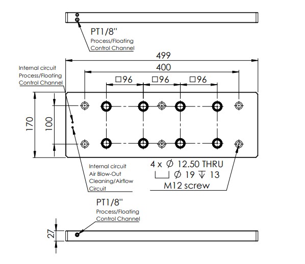 INNGRIT Brücke, 2-fach für Stichmaß 120 mm, 499x170x27mm, 96x96, mit Ausblasfunktion