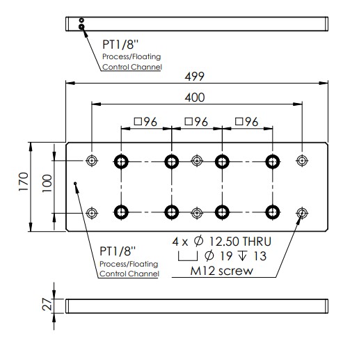 INNGRIT Brücke, 2-fach für Stichmaß 120 mm, 499x170x27mm, 96x96, ohne Ausblasfunktion