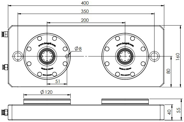 INNGRIT 2-fach Basisplatte Spanntopf Ø 120 mm, pneumatisch