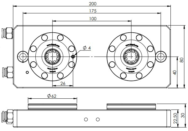 INNGRIT 2-fach Basisplatte Spanntopf Ø 62 mm, pneumatisch