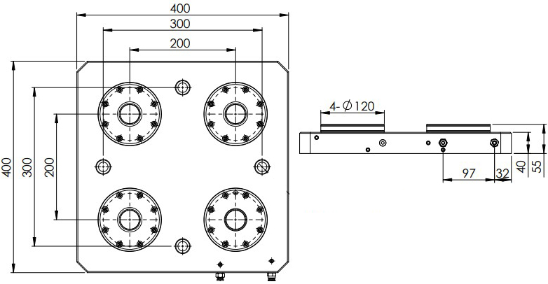 INNGRIT 4-fach Basisplatte Spanntopf Ø 120 mm, pneumatisch
